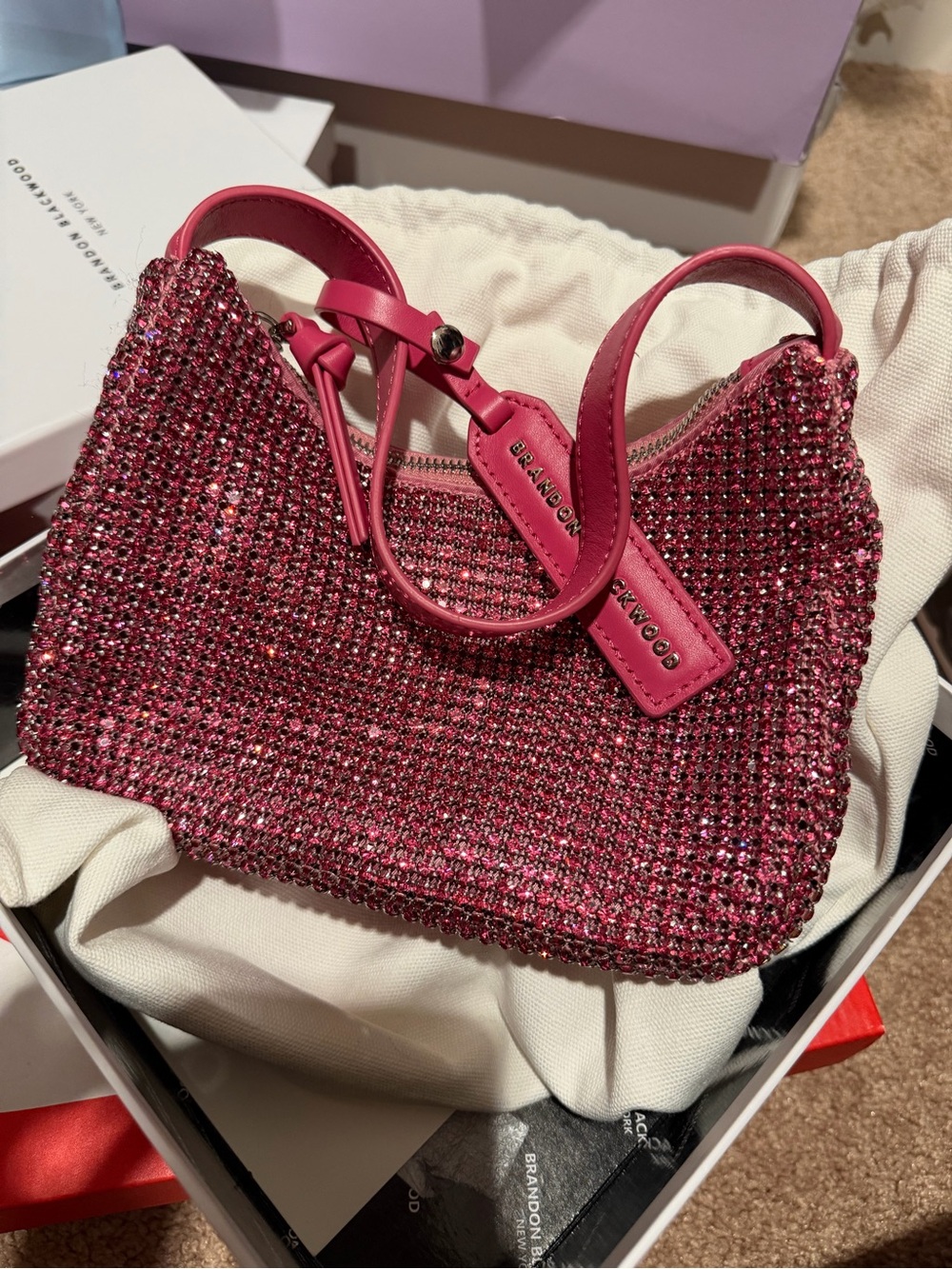 Brandon Blackwood Hot Pink Crystal Mini Shoulder Bag